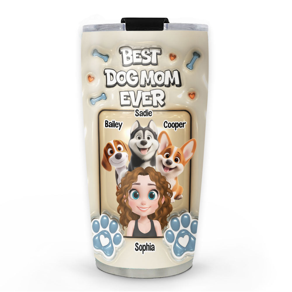 Custom Mother's day Birthday Gifts For Dog Mom, Dog Lovers • Proud Lovely Dog Mom - Personalized 3D Inflated Effect Tumbler