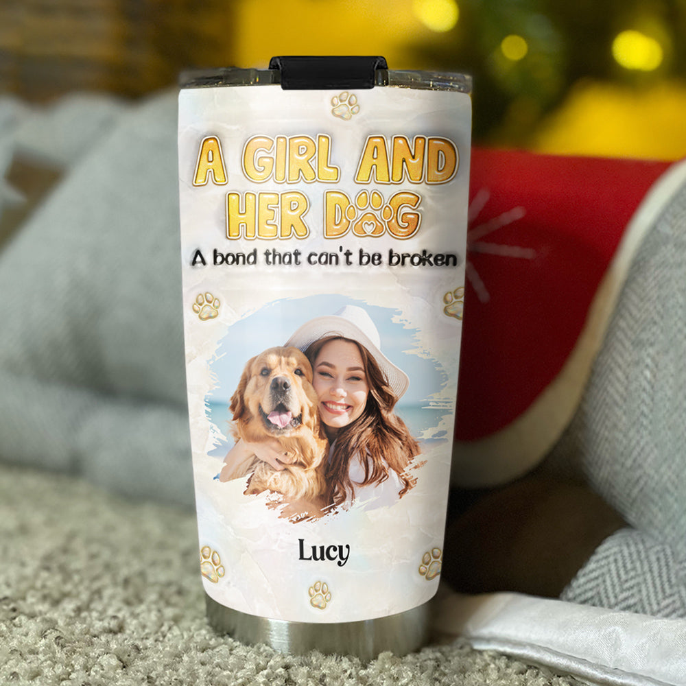 A Girl And Her Dog Mother Of Pearl Photo - Personalized 3D Inflated Effect Tumbler