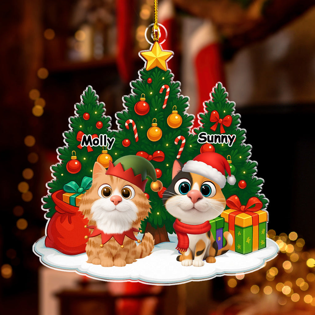 Custom Christmas Decor Home Birthday Gifts For Cat Lovers • Cat Under Christmas Tree - Personalized Acrylic Ornament