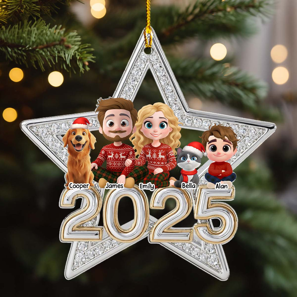 Family Makes Christmas Truly Bright With Fur Babies - Personalized 3D Effect Acrylic Ornament