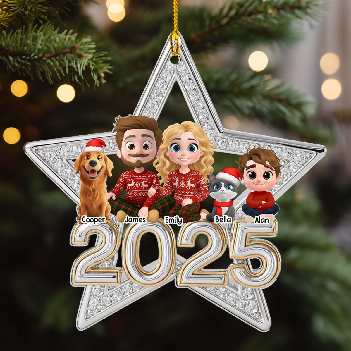 Family Makes Christmas Truly Bright With Fur Babies - Personalized 3D Effect Acrylic Ornament