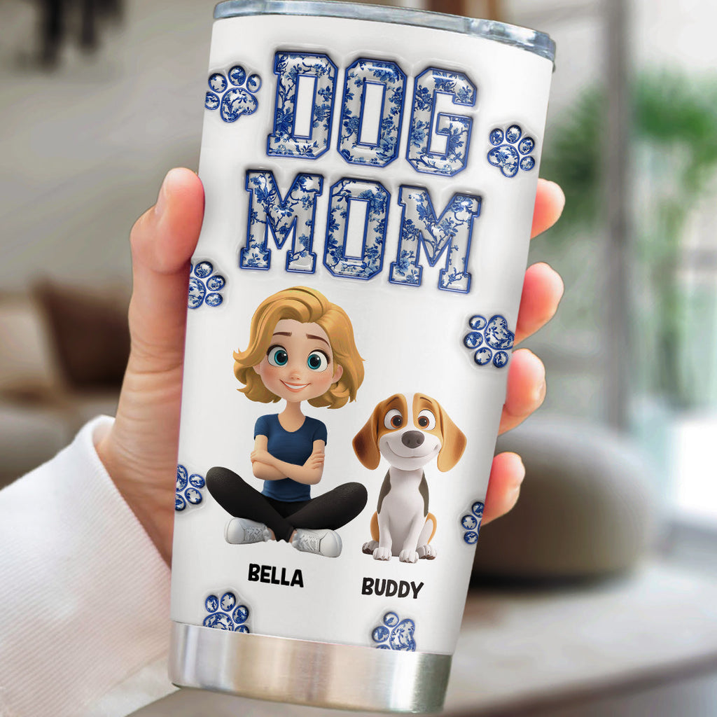 Custom Christmas Birthday Gifts For Dog Mom, Dog Lovers • Dog Mom Mum Blue - Personalized 3D Inflated Effect Tumbler