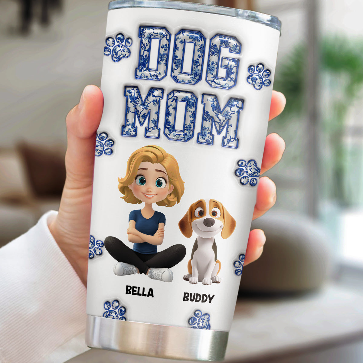 Custom Christmas Birthday Gifts For Dog Mom, Dog Lovers • Dog Mom Mum Blue - Personalized 3D Inflated Effect Tumbler