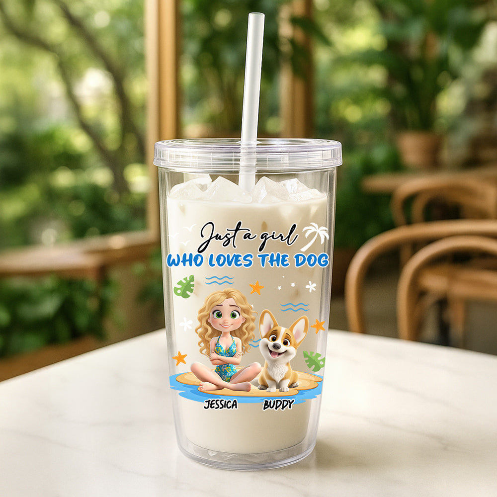 Custom Christmas Birthday Gifts For Dog Mom, Dog Lovers • A Girl Who Loves Dog - Personalized 14oz Plastic Tumbler