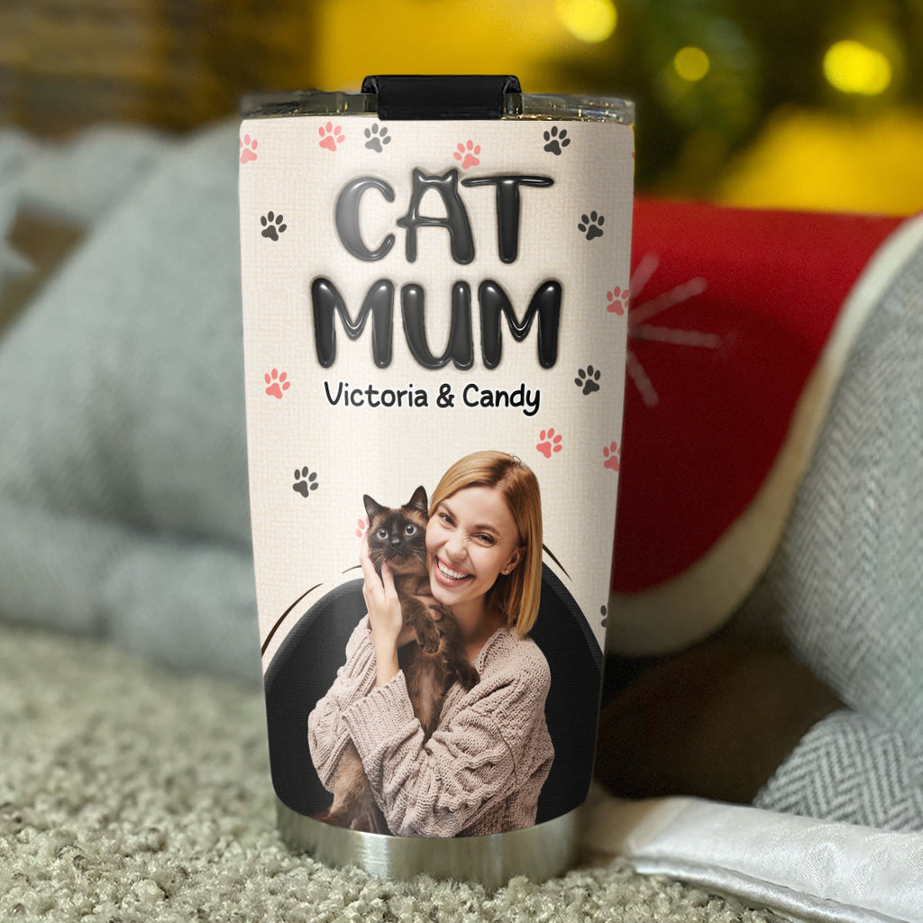 Custom Photo Christmas Birthday Gifts For Cat Mom, Cat Lovers • Mom Love Cat The Most Photo - Personalized 3D Inflated Effect Tumbler
