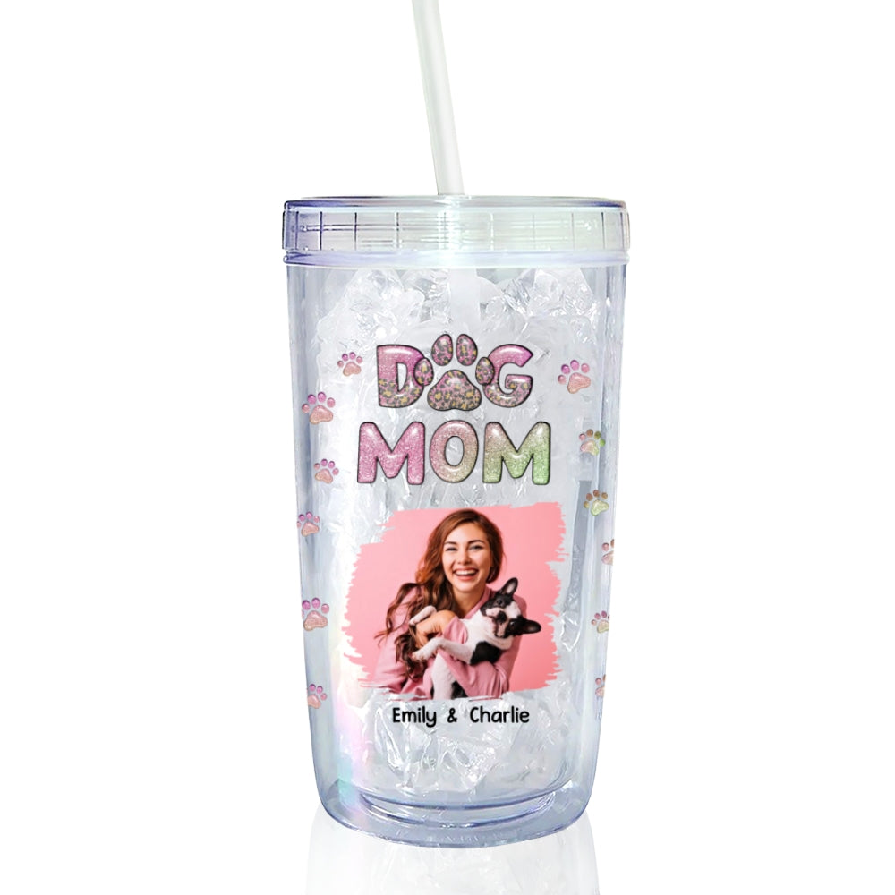 Custom Photo Christmas Birthday Gifts For Dog Mom, Dog Lovers • Dog Mom Lovely Chibi Photo - Personalized 14oz Plastic Tumbler