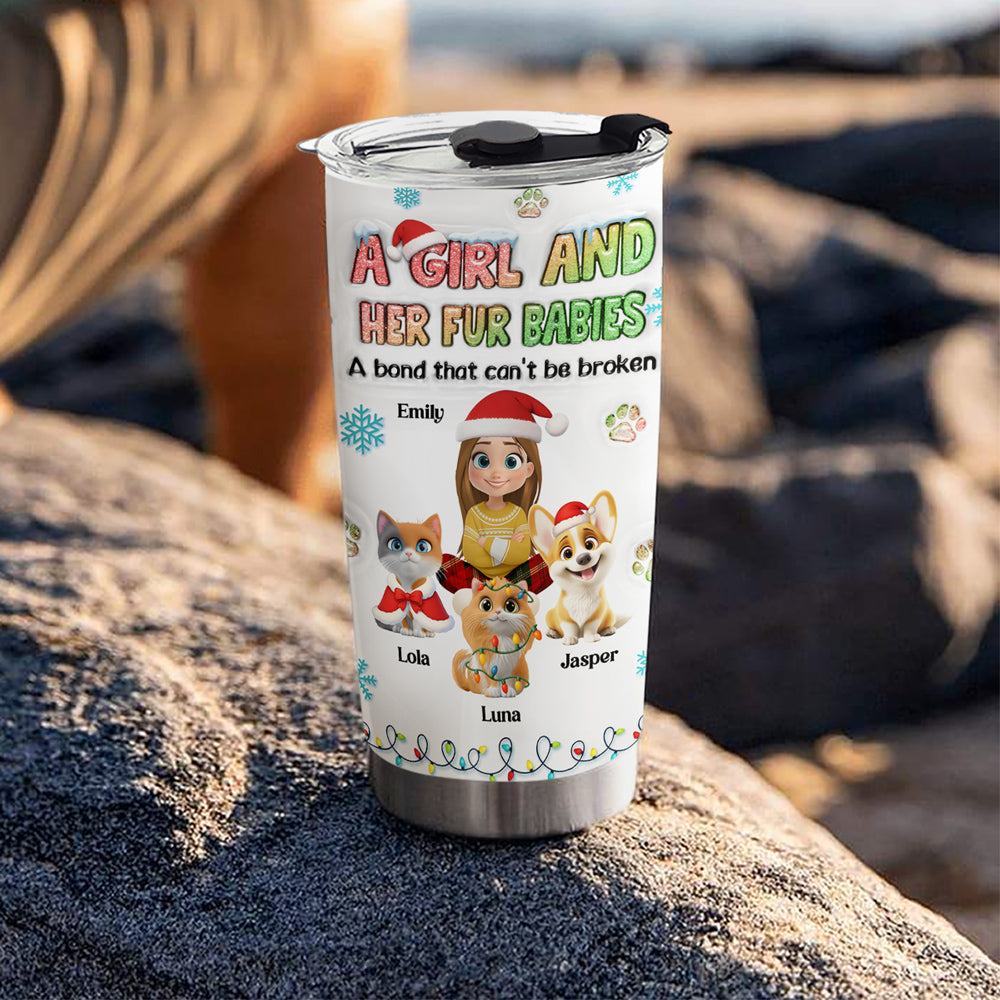 Custom Christmas Birthday Gifts For Pet Mom, Pet Lovers • A Girl And Her Lovely Fur Baby Christmas - Personalized 3D Inflated Effect Tumbler