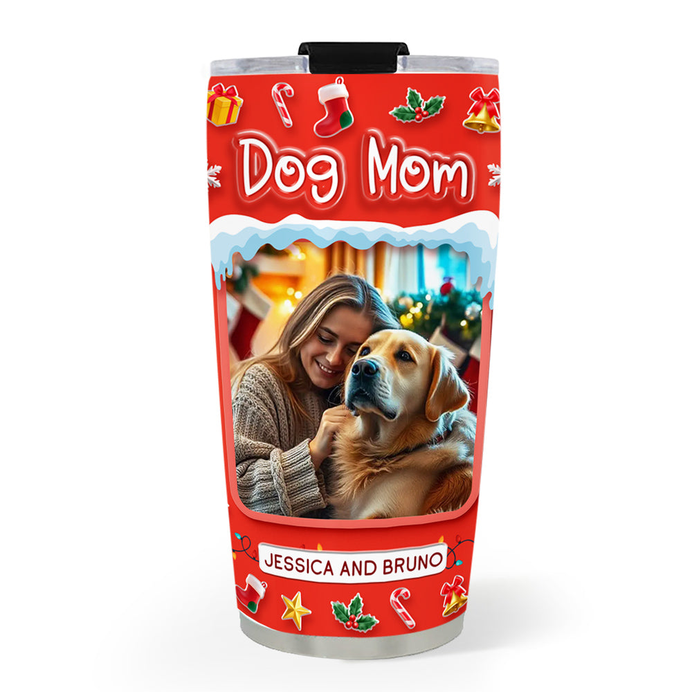 Custom Photo Christmas Birthday Gifts For Dog Mom, Dog Lovers • Under The Mistletoe Photo - Personalized 3D Effect Tumbler