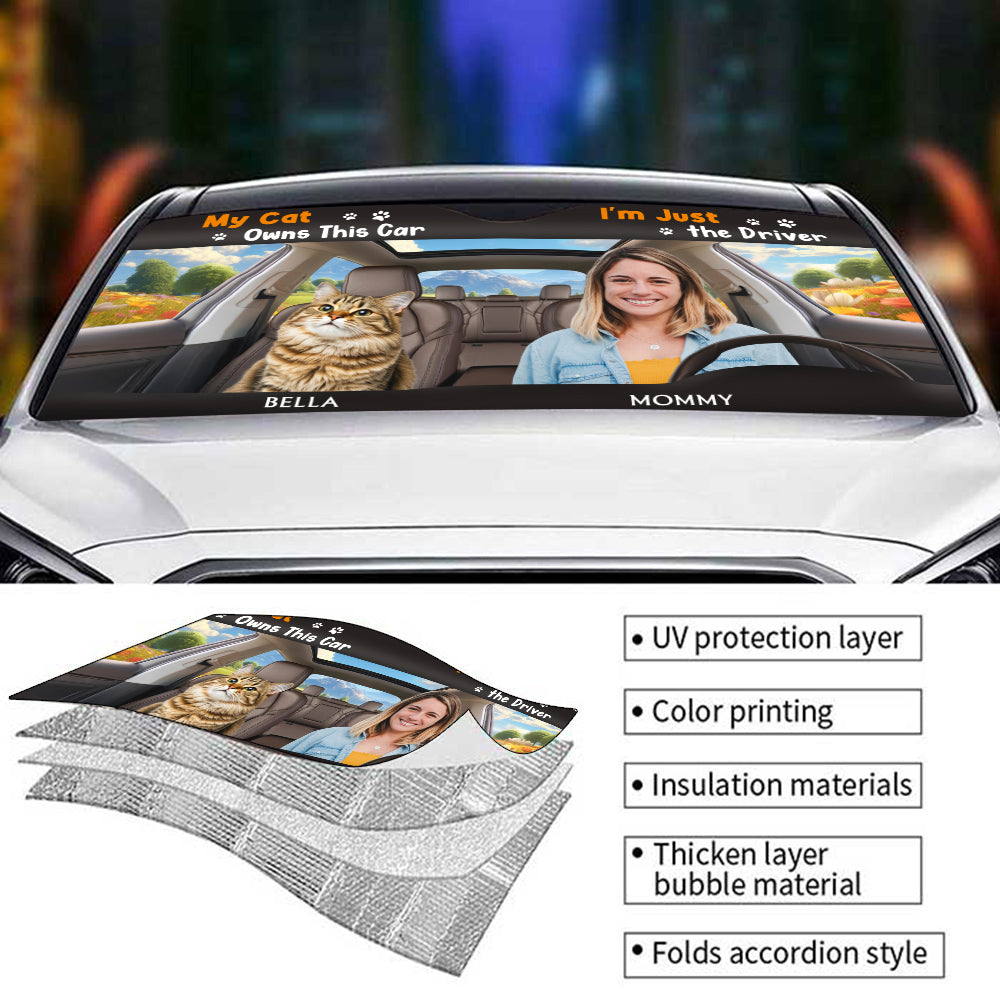 Custom Christmas Birthday Gifts Car Accessories for Cat Parents • My Cats Owns This Car Photo - Personalized Car Sunshade