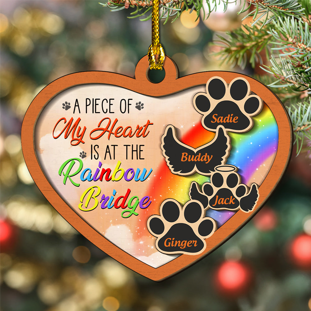 Custom Christmas Memorial Sympathy Gifts For Dogs, Cats • Piece Of My Heart - Personalized 2-Layered Wood Ornament