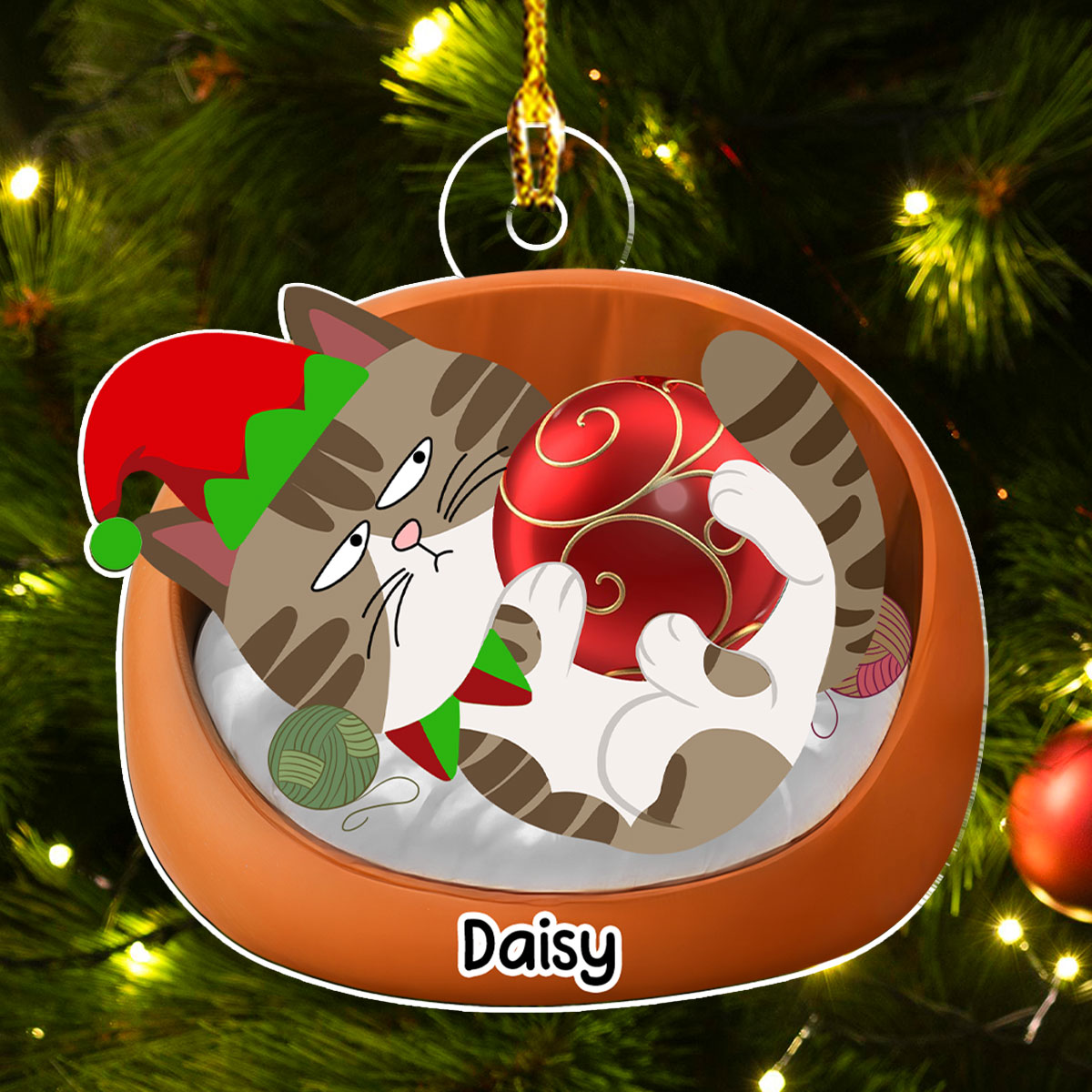 Custom Christmas Decor Home Birthday Gifts For Cat Lovers • Lovely Swinging Cat - Personalized Acrylic Ornament