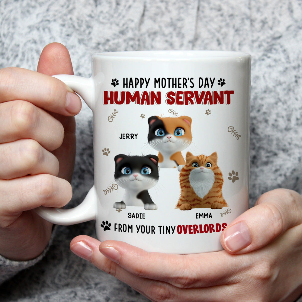 Custom Christmas Birthday Gifts For Cat Lovers • Happy Human Servant - Personalized Coffee Mug
