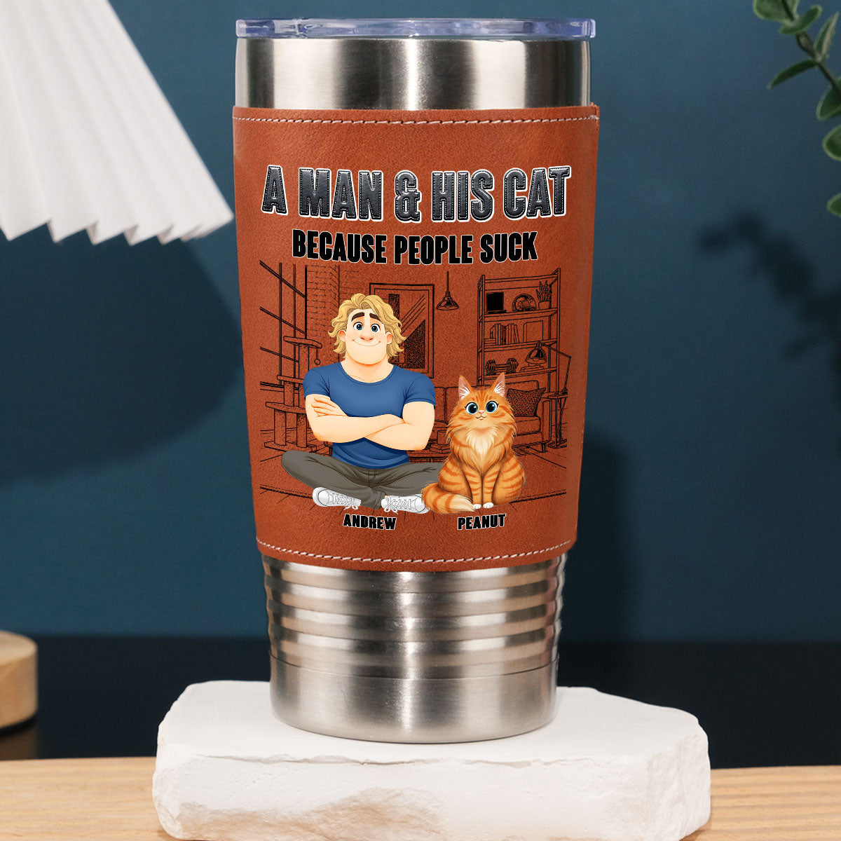 Custom Father's day Birthday Gifts For Cat Dad, Cat Lovers • Cat Over People - Personalized Leather Tumbler
