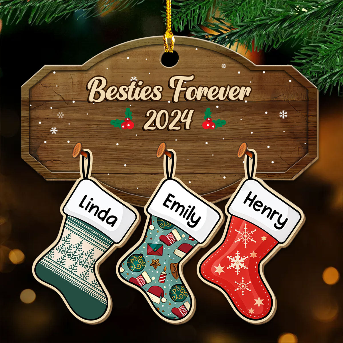 Family With Pet - Personalized Wood Ornament