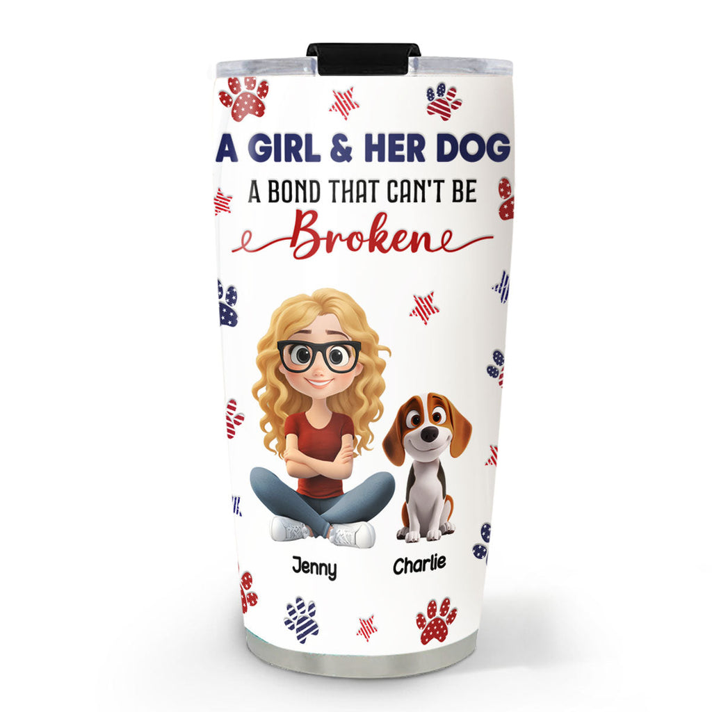 Custom Christmas Birthday Gifts For Dog Mom, Dog Lovers • American Girl And Her Dog - Personalized 3D Inflated Effect Tumbler