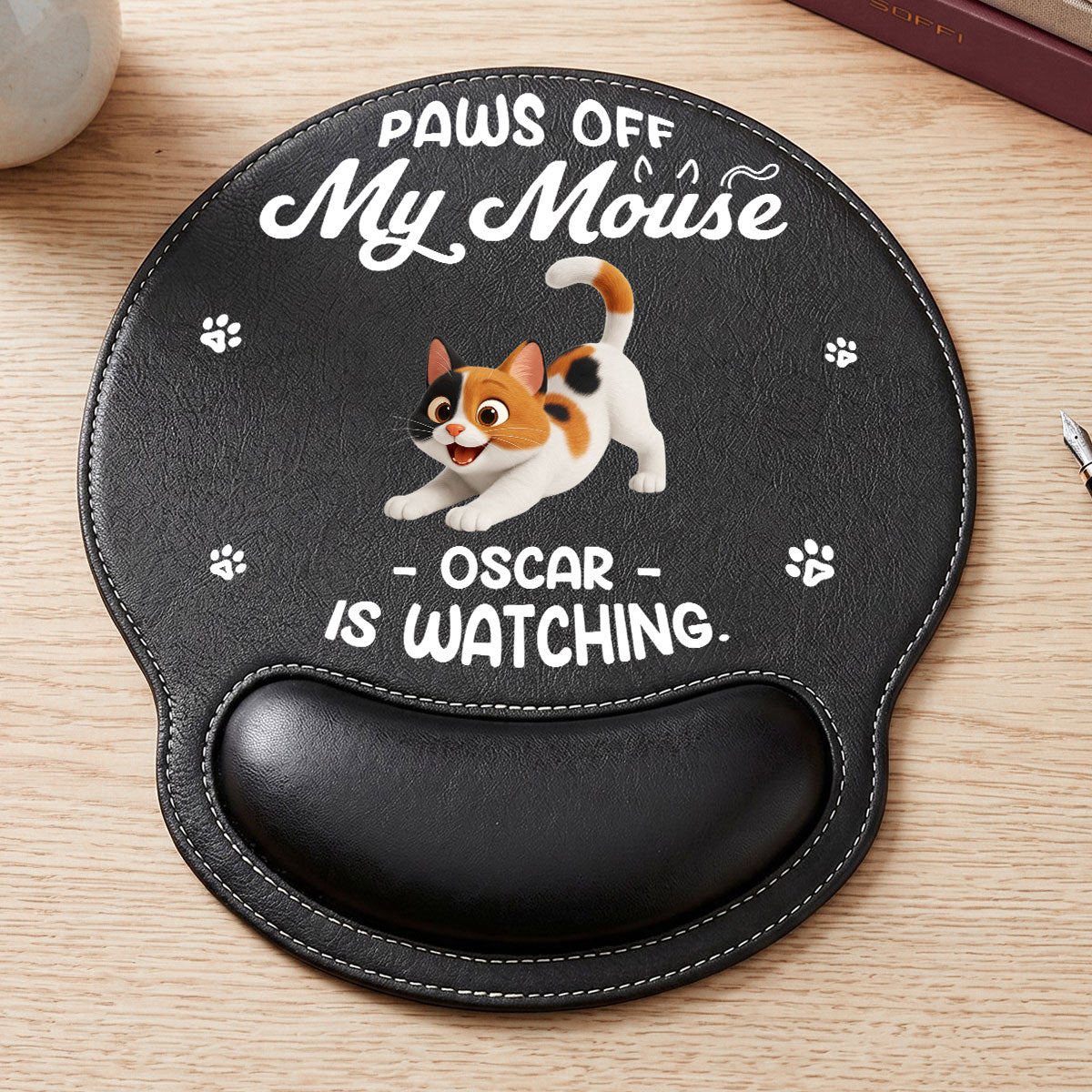 Paws Off My Mouse - Personalized Leather Mouse Pad