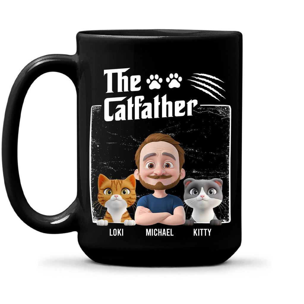 Custom Christmas Birthday Gifts For Cat Dad, Cat Lovers • The Catfather Dark Ver - Personalized Coffee Mug