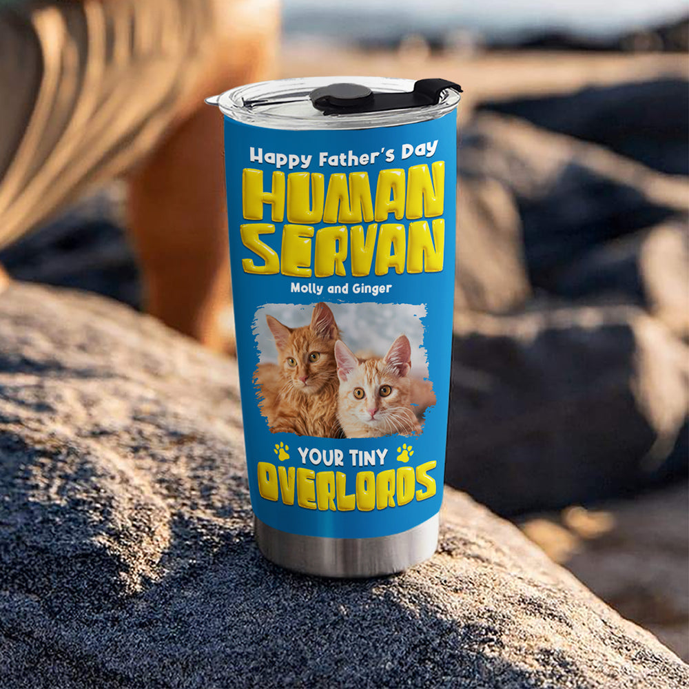 Custom Photo Father's day Birthday Gifts For Cat Dad, Cat Lovers • Cat Overlord Rules Photo - Personalized Tumbler
