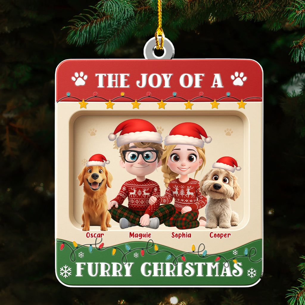 Custom Christmas Decor Home Birthday Gifts For Dog Lovers • Furry Christmas - Personalized 3D Effect Acrylic Ornament