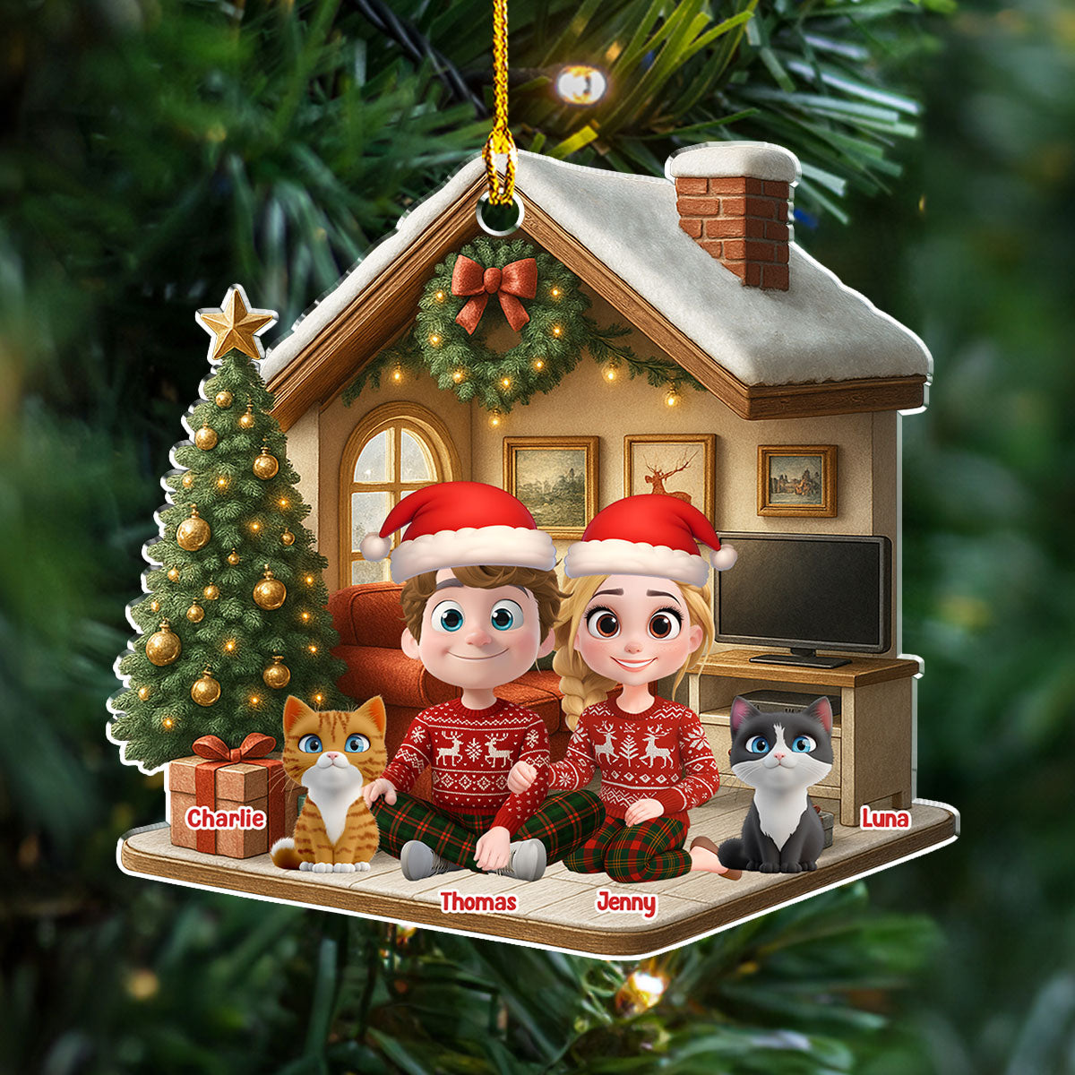 Custom Christmas Decor Home Birthday Gifts For Cat Lovers • Under One Roof With Cats - Personalized 3D Effect Acrylic Ornament