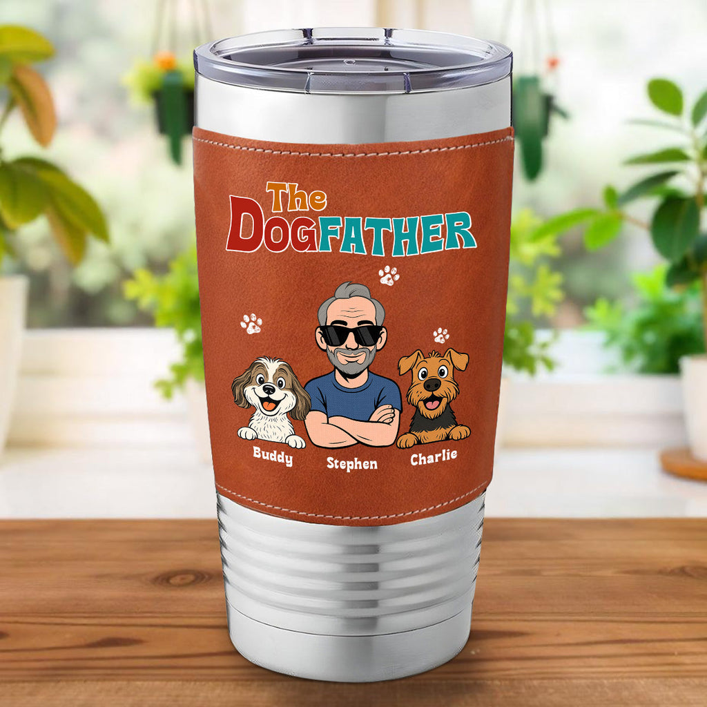 Custom Christmas Birthday Gifts For Dog Dad, Dog Lovers • Retro Dog Father - Personalized Leather Tumbler