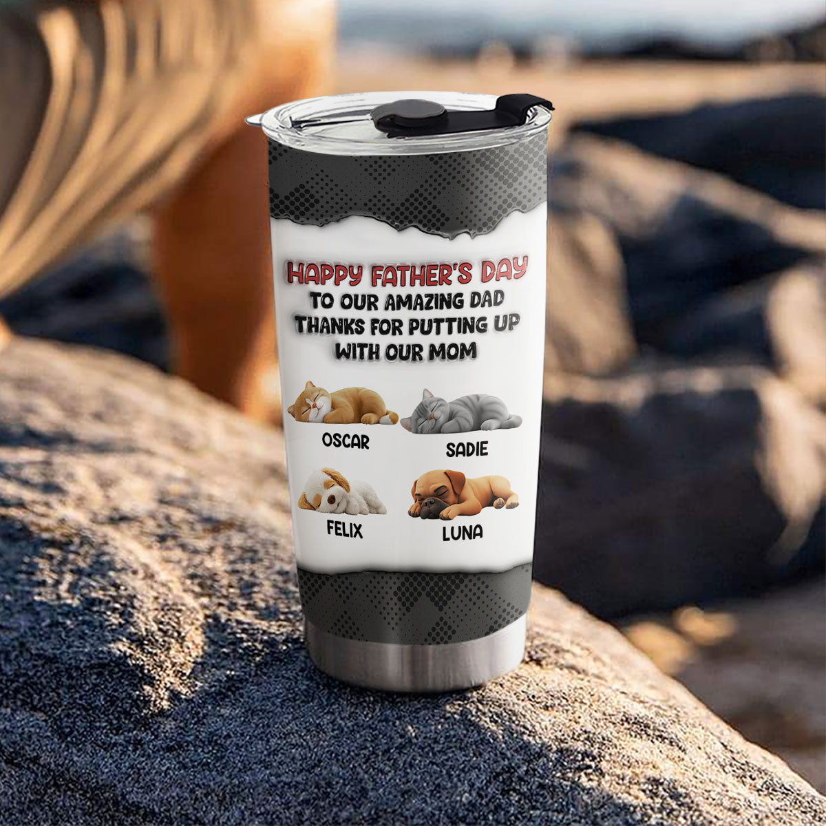 Custom Father's day Birthday Gifts For Dog Dad, Dog Lovers • Putting Up With Pet Version - Personalized 3D Inflated Effect Tumbler