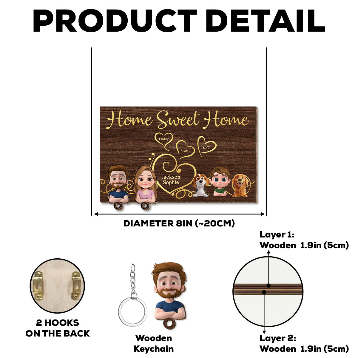 The Heart Is The Key To Home - Personalized Wooden Key Holder With Keychain