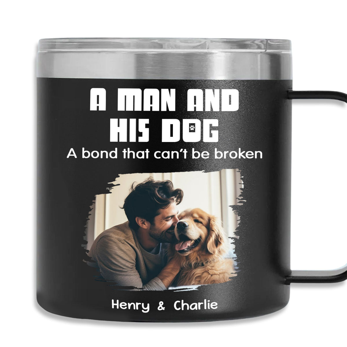 Custom Photo Father's day Birthday Gifts For Dog Dad, Dog Lovers • Best Dad Ever Photo - Personalized 14oz Stainless Steel Tumbler With Handle