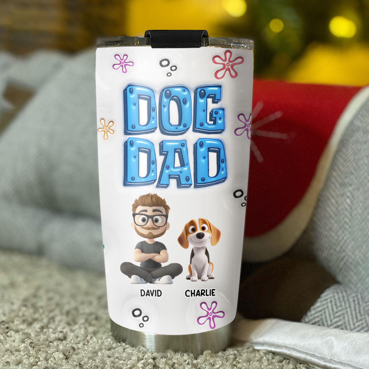 Custom Father's day Birthday Gifts For Dog Dad, Dog Lovers • Sponge Dog Dad - Personalized 3D Inflated Effect Tumbler