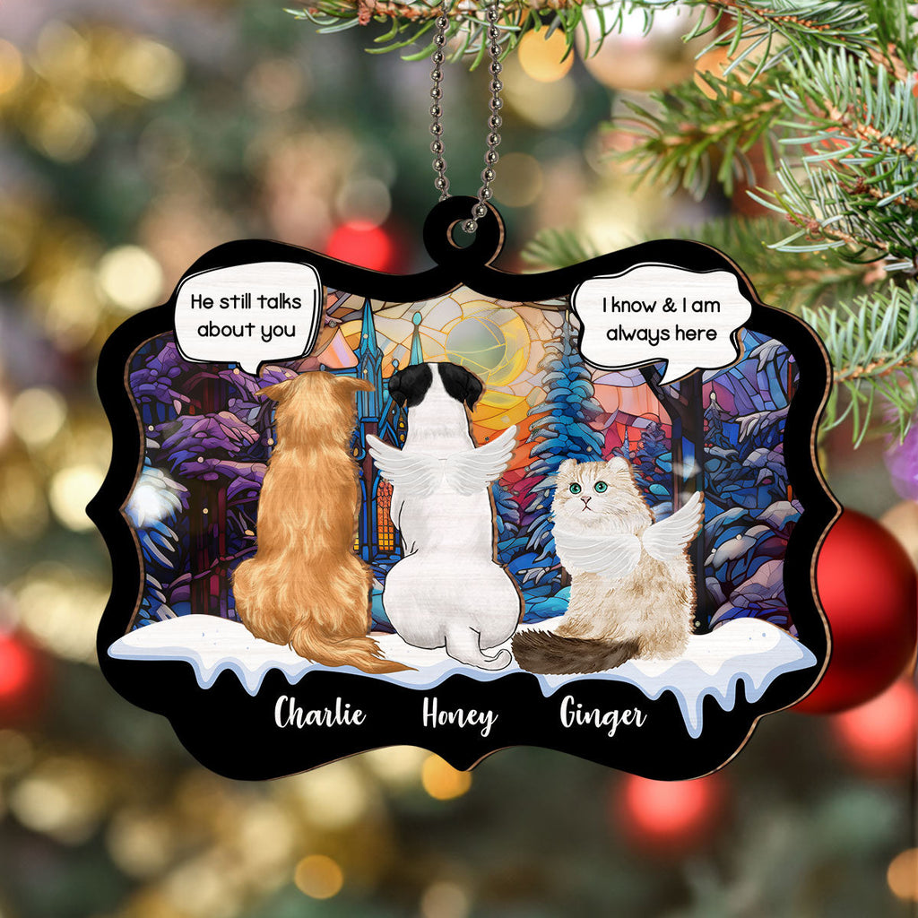 Custom Christmas Memorial Sympathy Gifts For Dogs, Cats • We Are Always Here - Personalized Suncatcher Ornament