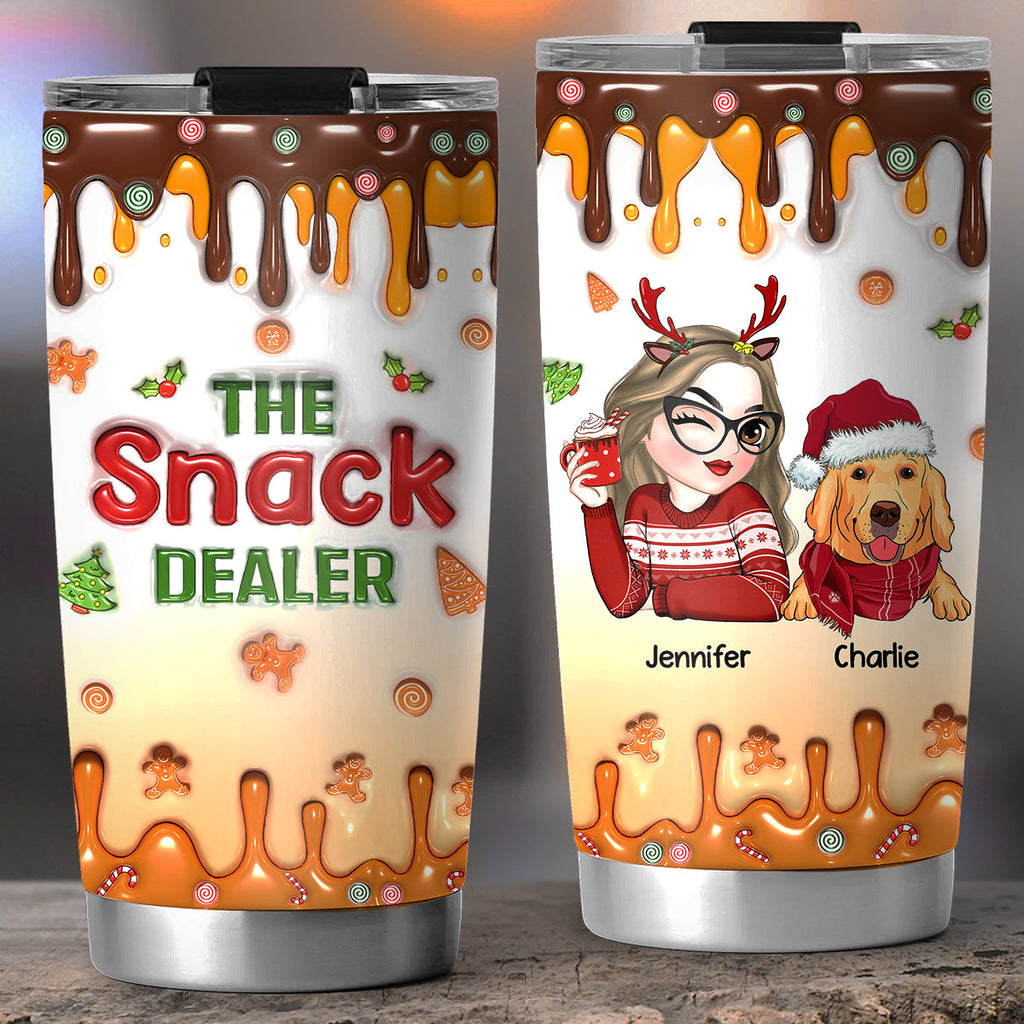 Custom Mother's day Birthday Gifts For Dog Mom, Dog Lovers • Merry Christmas The Snack Dealer - Personalized 3D Inflated Effect Tumbler