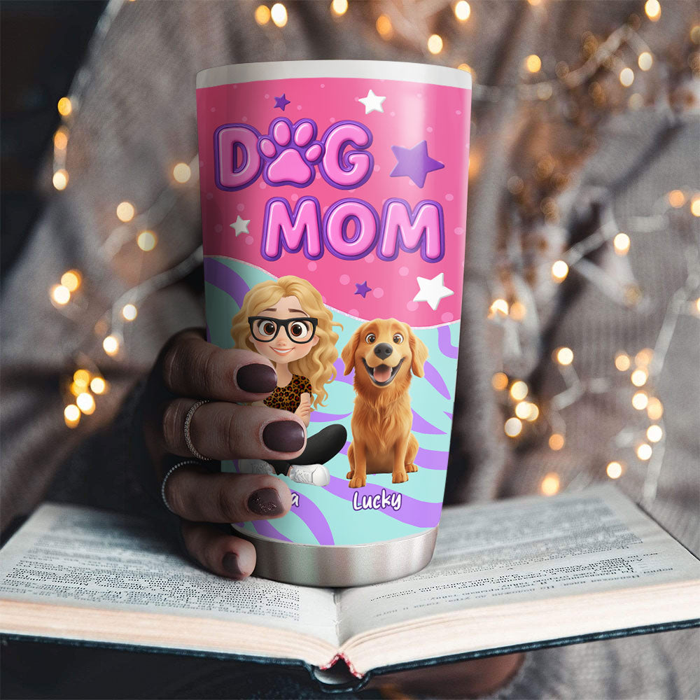 Custom Christmas Birthday Gifts For Dog Mom, Dog Lovers • Pink Dog Mom - Personalized Tumbler