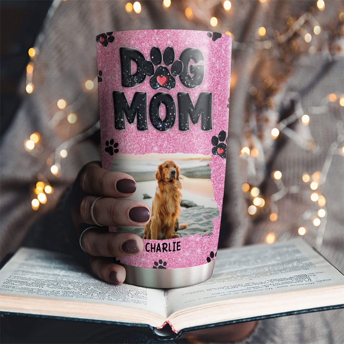 Custom Photo Christmas Birthday Gifts For Dog Mom, Dog Lovers • Lovely Dog Mom Blink Photo - Personalized Tumbler