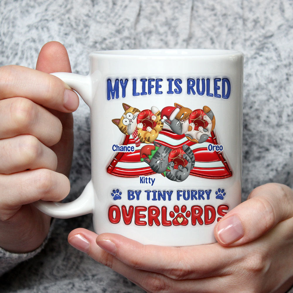 Custom Christmas Birthday Gifts For Cat Lovers • Cute Furry Overlords - Personalized 3D Inflated Effect Mug