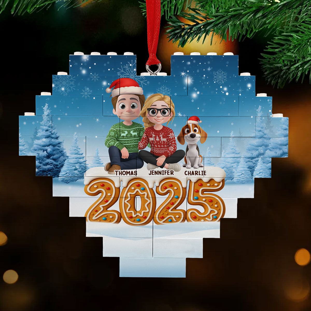 Custom Christmas Decor Home Birthday Gifts For Dog Lovers • Ginger Family - Personalized 3D Effect Heart Puzzle Ornament