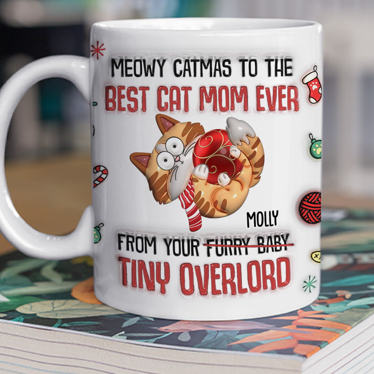 Custom Christmas Birthday Gifts For Cat Lovers • Meowy Catmas To The Best Cat Dad - Personalized 3D Inflated Effect Mug