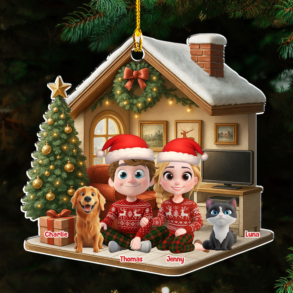 Custom Christmas Decor Home Birthday Gifts For Pet Lovers • Under One Roof With Them - Personalized 3D Effect Acrylic Ornament