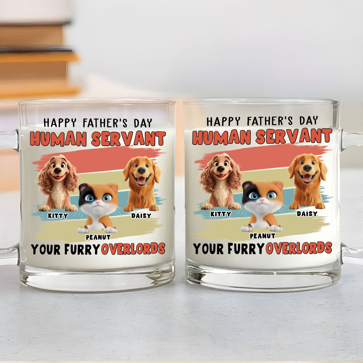 Custom Father's day Birthday Gifts For Dog Dad, Dog Lovers • Your Furry Overlords Pet Ver - Personalized Glass Mug