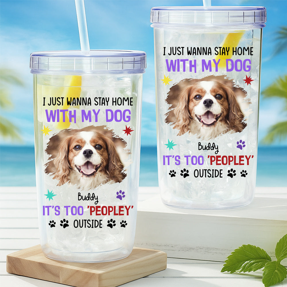 Custom Photo Christmas Birthday Gifts For Dog Mom, Dog Lovers • I Just Wanna Stay Home With My Dogs Photo - Personalized 14oz Plastic Tumbler