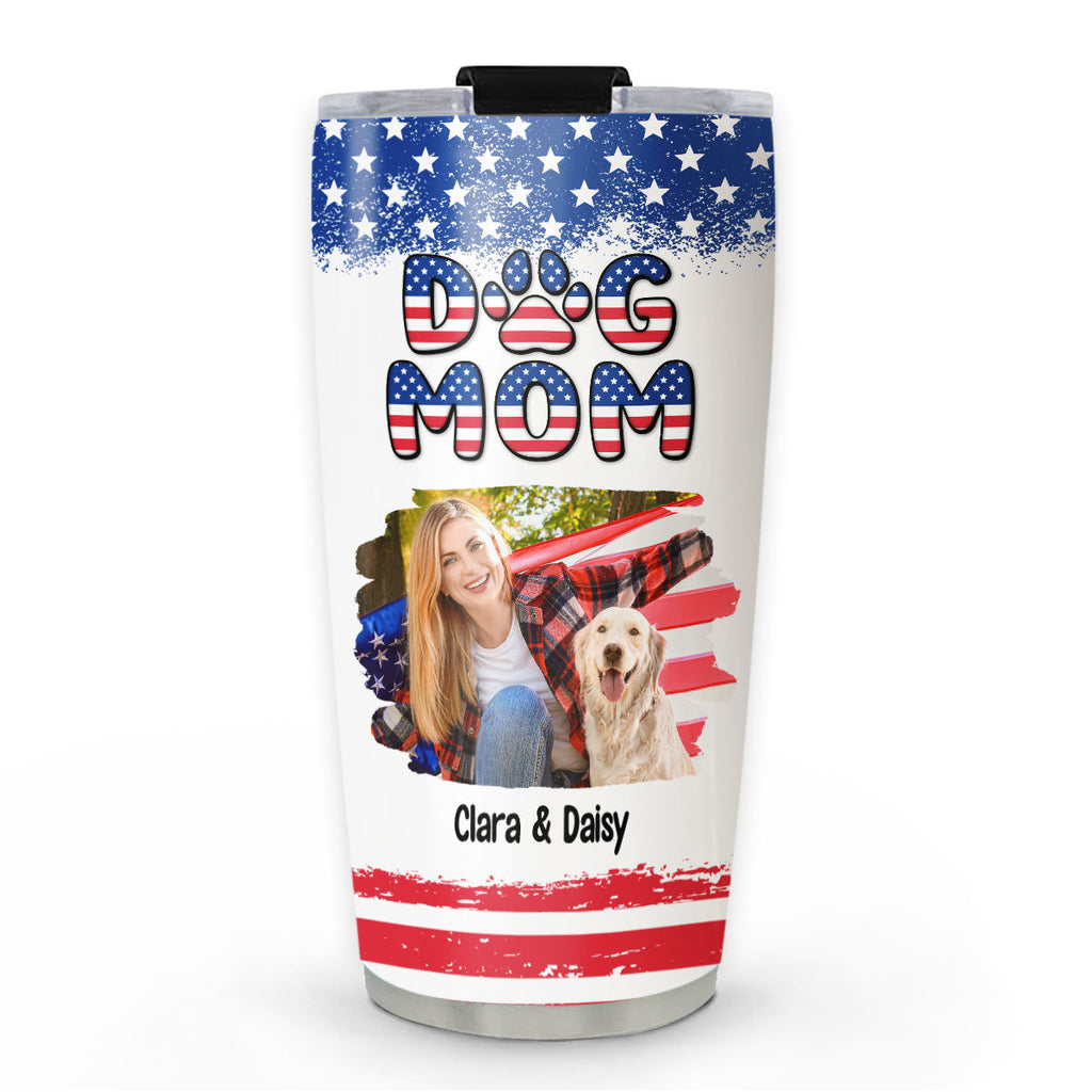 Custom Photo Christmas Birthday Gifts For Dog Mom, Dog Lovers • Proud American Girl And Her Dogs Photo - Personalized Tumbler