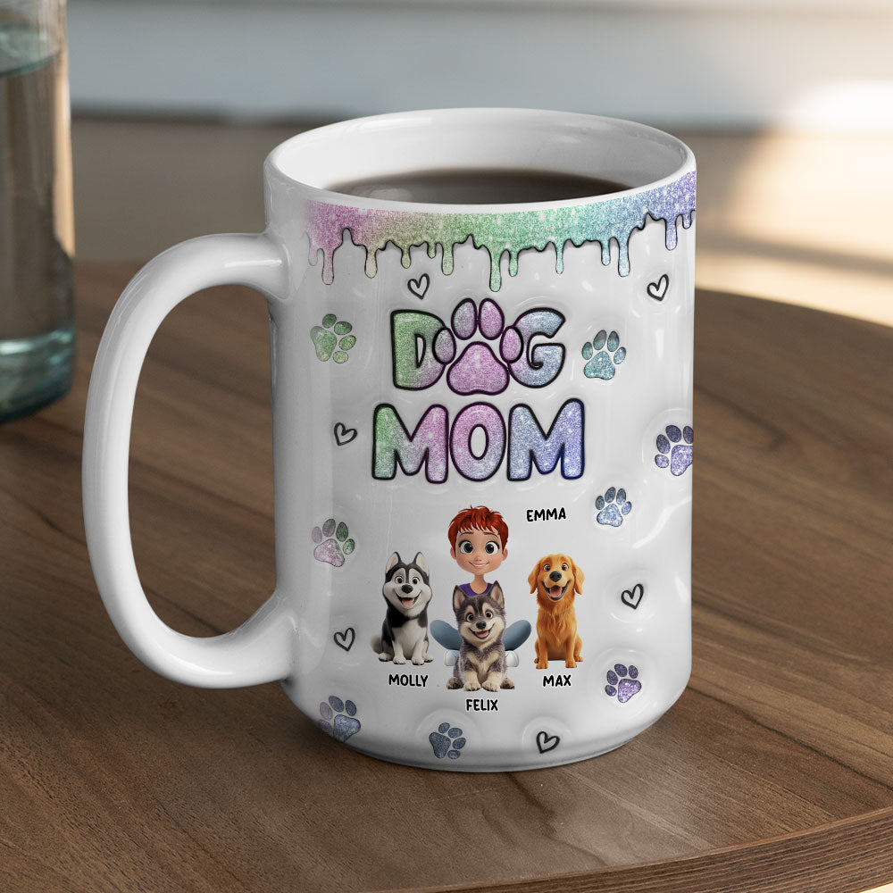 Custom Christmas Birthday Gifts For Dog Mom, Dog Lovers • Lovely Chibi Dog Mom - Personalized 3D Inflated Effect Mug