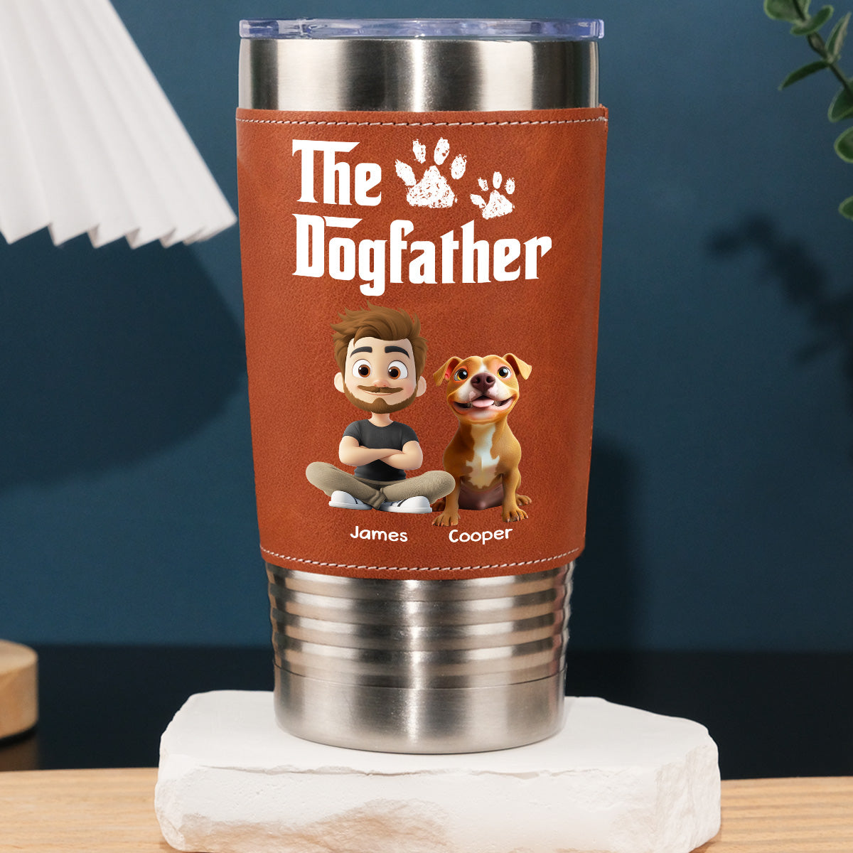 Custom Christmas Birthday Gifts For Dog Dad, Dog Lovers • Cool Dog Father - Personalized Leather Tumbler