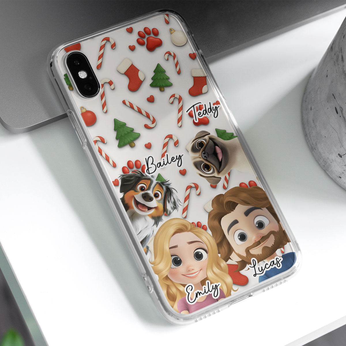 Dog And Couple Cartoon - Personalized Phone Case
