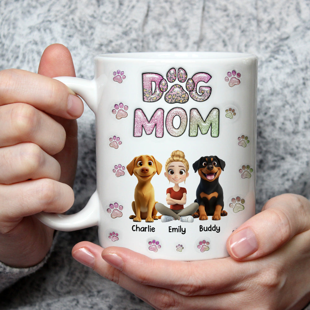 Custom Mother's day Birthday Gifts For Dog Mom, Dog Lovers • Dog Mom Lovely Chibi - Personalized 3D Inflated Effect Mug