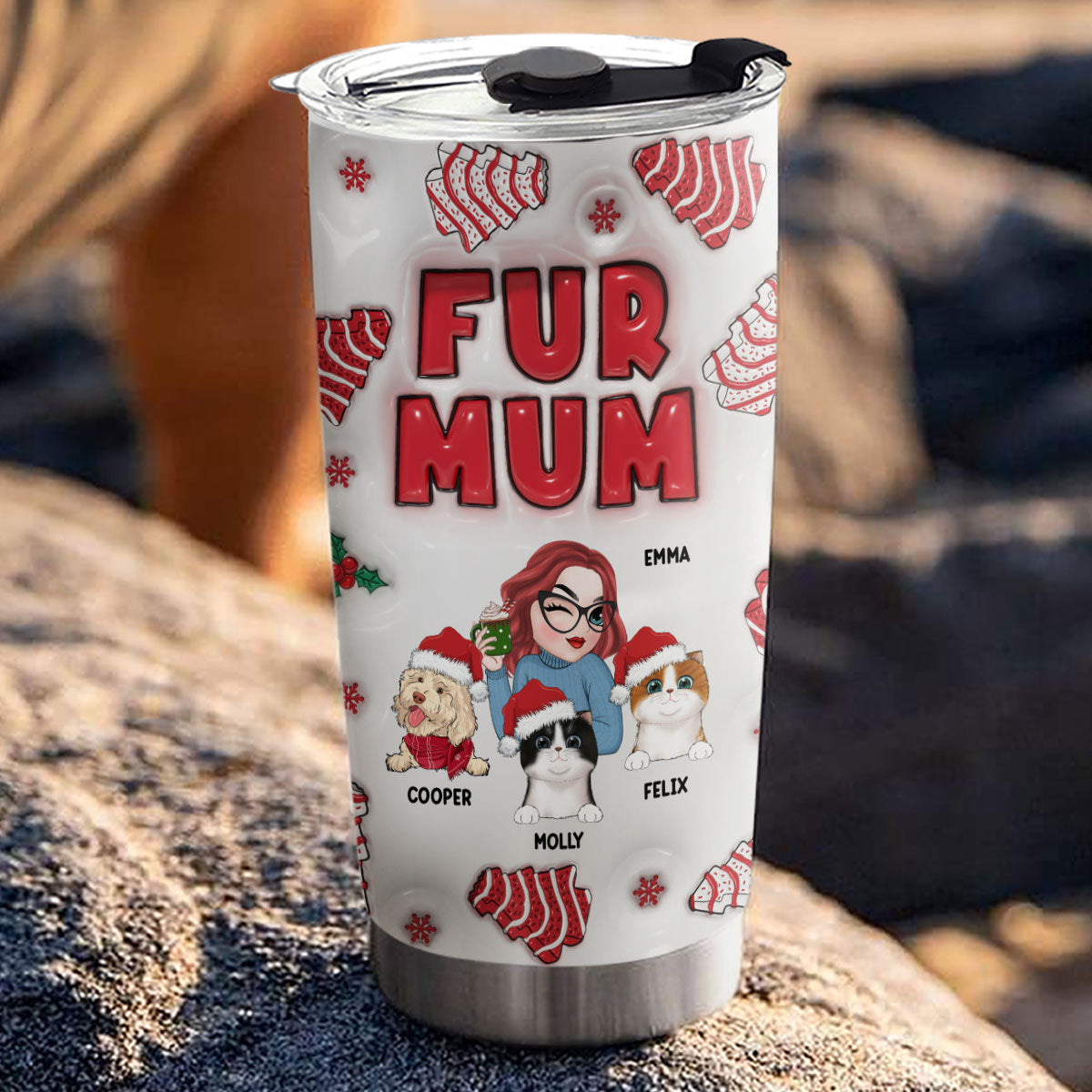 Custom Christmas Birthday Gifts For Pet Lovers • Pet Mom Christmas Cake - Personalized 3D Inflated Effect Tumbler
