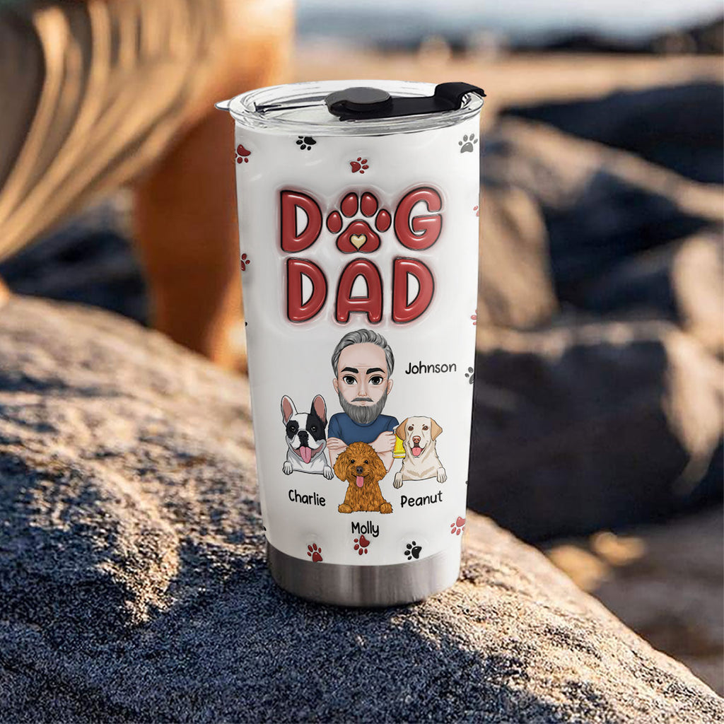 Custom Christmas Birthday Gifts For Dog Dad, Dog Lovers • Lovely Dog Dad - Personalized 3D Inflated Effect Tumbler
