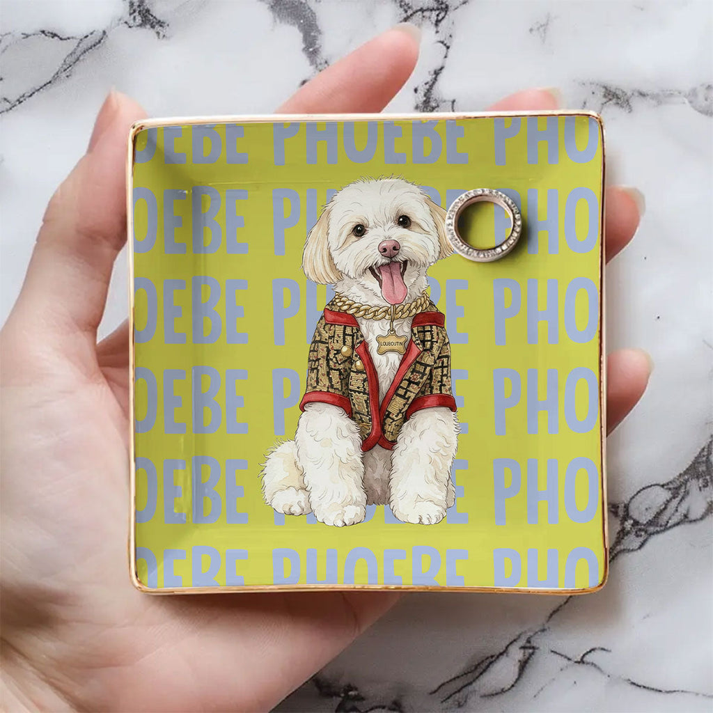 Custom Dog Portrait Trinket Dish Gift For Dog Mom • Paws In Watercolor - Personalized Jewelry Dish