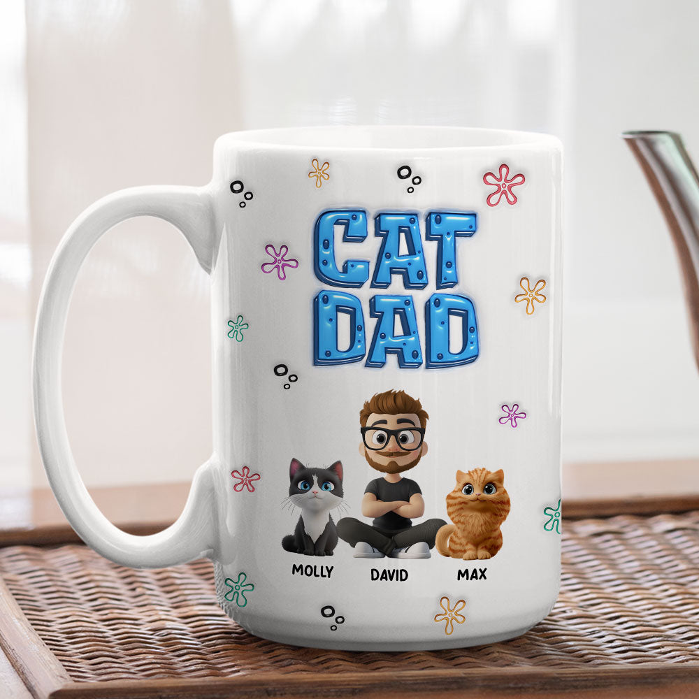 Custom Father's day Birthday Gifts For Cat Dad, Cat Lovers • Sponge Cat Dad - Personalized 3D Inflated Effect Mug