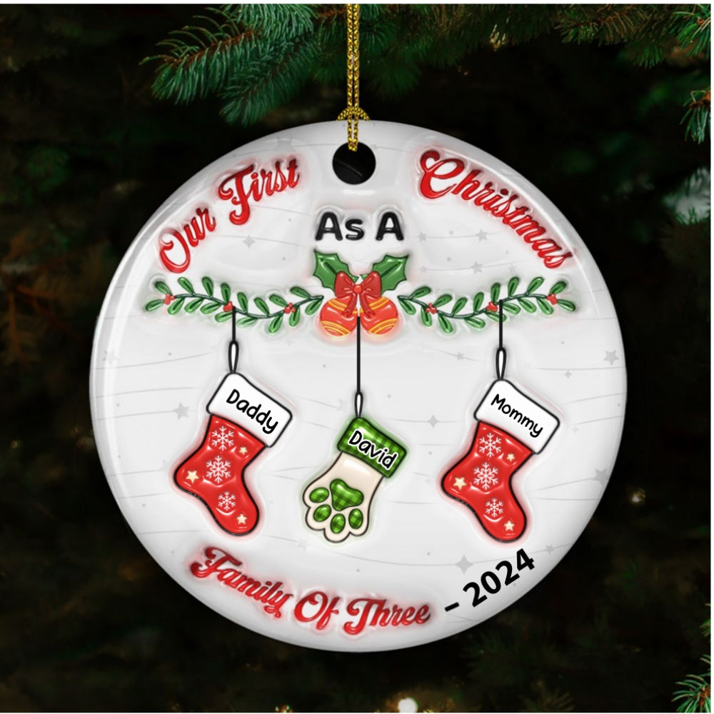 Our First Christmas As A Family - Personalized 3D Inflated Effect Ceramic Ornament