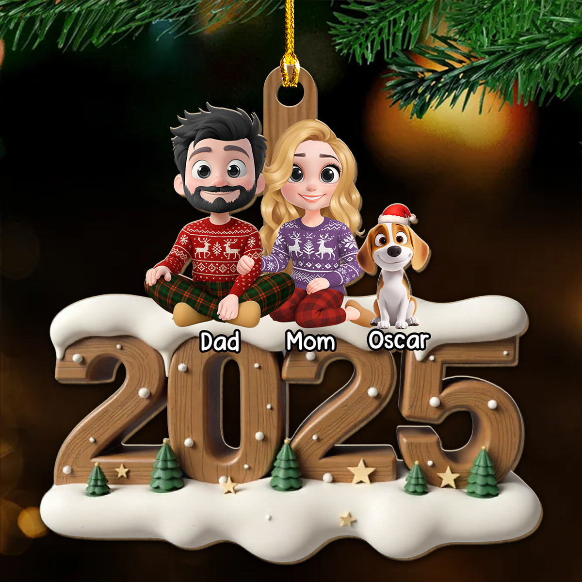 Custom Christmas Family Dog Dad and Mom • As A Family Onwards Extended Ver - Personalized 3D Effect Wood Ornament